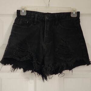 Black Distressed Denim Shorts
